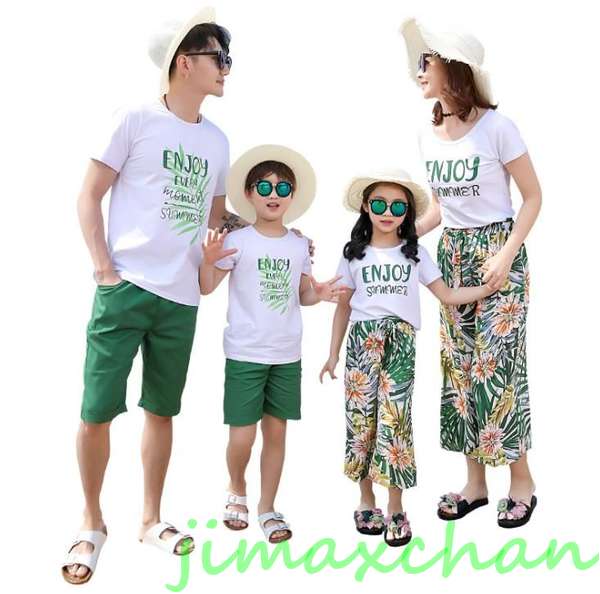 新生活 サマー 親子ペア 親子お揃い Tシャツ パンツ ワンピース サンドレス ガウチョパンツ カップル 中袖 Tシャツ ユニセックス おそろい親子服