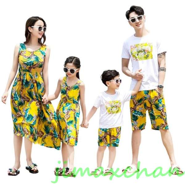 新生活 サマー 親子ペア 親子お揃い Tシャツ パンツ ワンピース サンドレス ガウチョパンツ カップル 中袖 Tシャツ ユニセックス おそろい親子服 プレゼン...