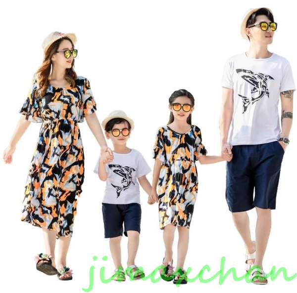 新生活 サマー 親子ペア 親子お揃い Tシャツ パンツ ワンピース サンドレス ガウチョパンツ カップル 中袖 Tシャツ ユニセックス おそろい親子服 プレゼン...