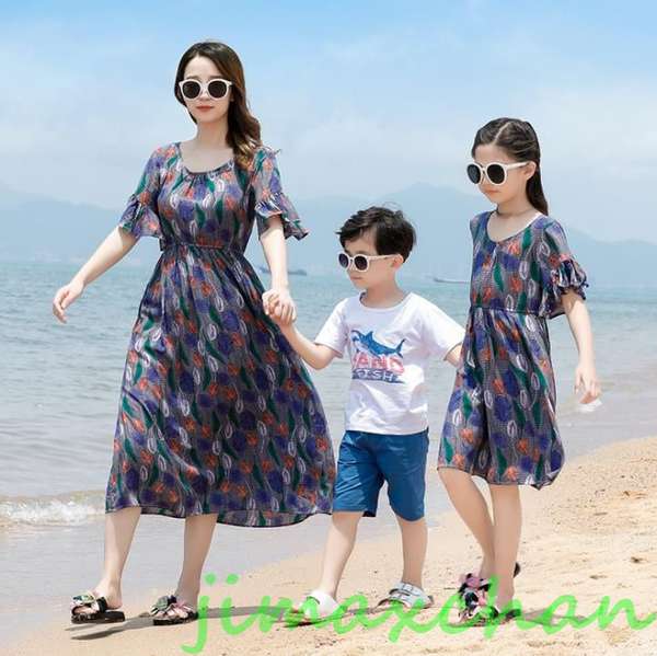 新生活 サマー 親子ペア 親子お揃い Tシャツ パンツ ワンピース サンドレス ガウチョパンツ カップル 中袖 Tシャツ ユニセックス おそろい親子服 プレゼン...