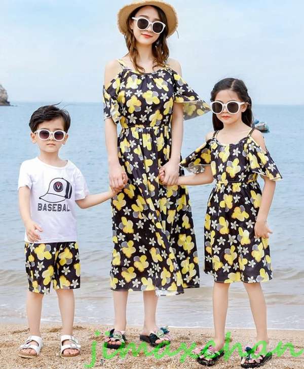 新生活 サマー 親子ペア 親子お揃い Tシャツ パンツ ワンピース サンドレス ガウチョパンツ カップル 中袖 Tシャツ ユニセックス おそろい親子服 プレゼン...