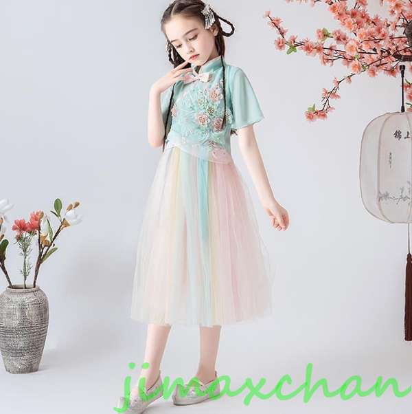 新生活 サマー 上着+スカート 子供 ダンス 衣装 演出 S/M/L/XL演出100 110 120 130 舞台風 ワンピース 漢服 撮影