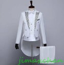 新生活 サマー 3色/メンズ 5点セット パンツ コート スーツ セット長袖トップス 事務服紳士 結婚式 忘年会 司会者 入学 ダンス 舞台 表演 ブラック ホワイトハロウィ
