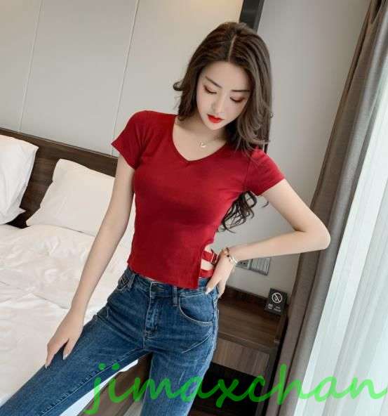 新生活 サマー 3色/胸開き Tシャツ 半袖 タートルネック セーター レディースファッション タートル 胸開きタート セクシー Vネック ベアトップ禁シャツ