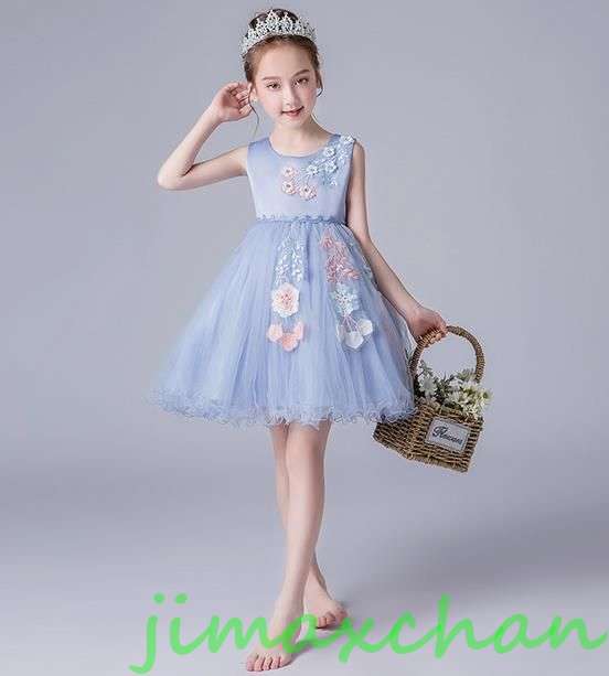 新生活 サマー 4color 100-140cm 子供服 女の子ワンピース ドレス カラードレス フラワーガール 丸首 花編 演出 お嫁さん/ピアノ 発表会?結...