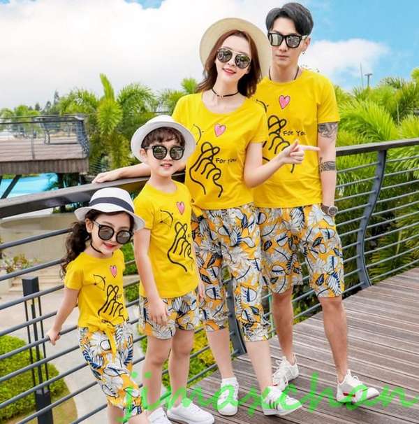 新生活 サマー 親子ペア 親子お揃い Tシャツ パンツ ワンピース サンドレス ガウチョパンツ カップル 中袖 Tシャツ ユニセックス おそろい親子服