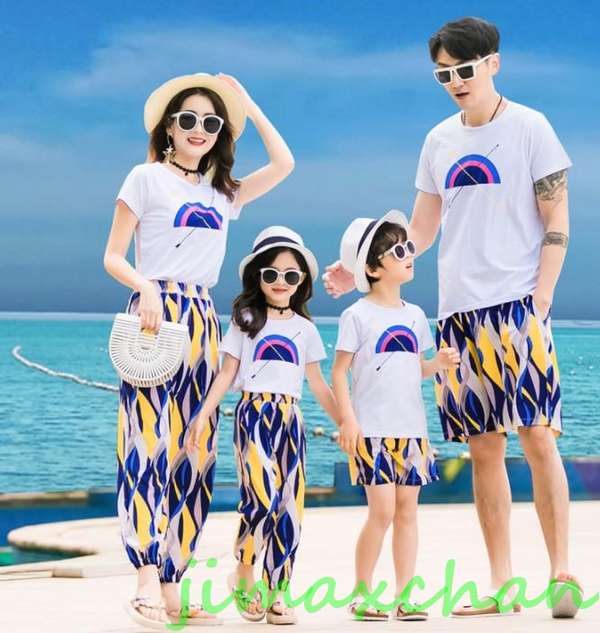新生活 サマー 親子ペア 親子お揃い Tシャツ パンツ ワンピース サンドレス ガウチョパンツ カップル 中袖 Tシャツ ユニセックス おそろい親子服