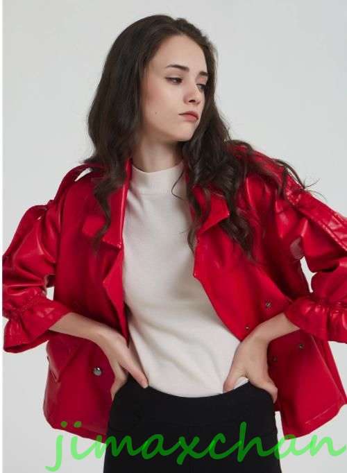 新生活 サマー レザー 革ジャン ダブルライダース ショート丈 短 ジャンパー ブルゾン スレンダーライン 細身 レディースファッション コート ライダース black(4)