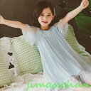 新生活 サマー 110-160/子供 中袖 女の子/ルームウェア ワンピース ネック オフショルダー 寝巻きネグリジェ 姫 宮廷 ロングスカート 膝丈 パジャマ...