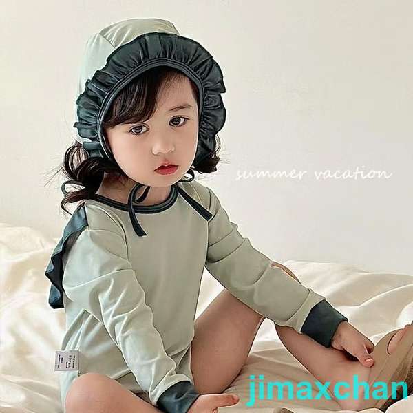 新生活 水着 女の子 ベビー水着 ワンピース キャップ付き 2点セット 女児 子供用 こども 赤ちゃん レッスン スイムウェア ワンピースデザイン 90-140...