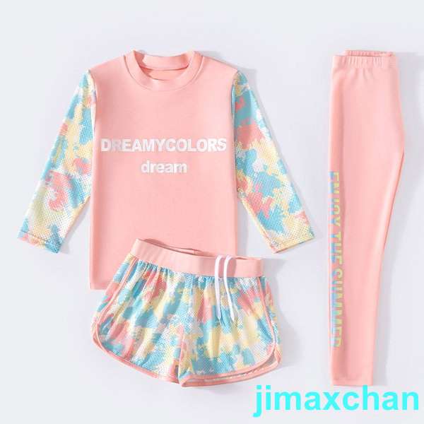 新生活 水着3点セット 女の子 上下セット 長袖 長ズボン 子ども 子供 水着 ベビー水着 女児 子供用 こども 女子 みずぎ かわいい