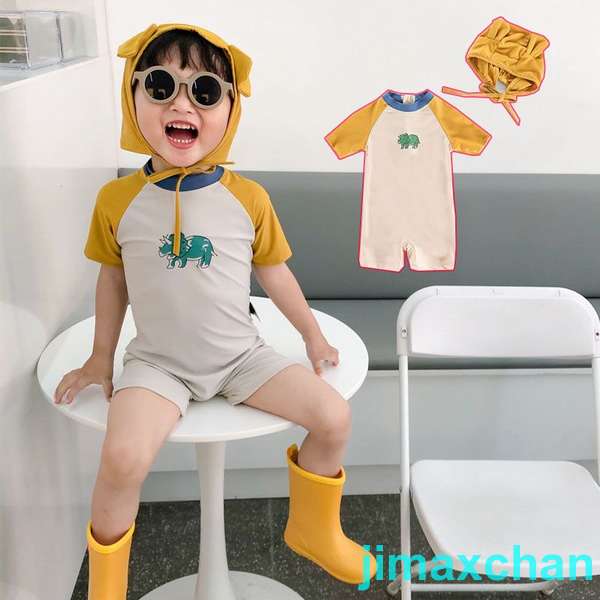 新生活 水着 男の子 ボーイズ 女の子 ベビー水着 オールインワン キャップ付き 紫外線カット 日焼け防止 子供用 こども みずぎ かわいい 赤ちゃん