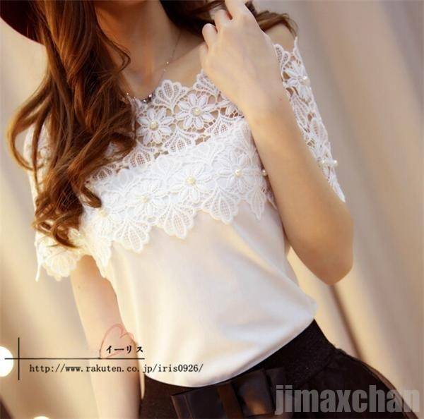 新生活 レディース トップス 半袖 レース ブラック ホワイト オフショルダー トップス 半袖 ショート丈 レース 黒 OL フォーマル 通勤 オフショル Tシャツ 夏 S/M/L/XL