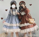 新生活 春秋ワンピース lolita ロリータ ワンピース レディース 可愛い 姫様 ロリータ 風ワンピ 日系女子中高生 クラシカル ゴシック ミディアム丈 ひざ丈 長袖 2色
