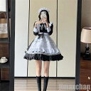 新生活 メイド服 ロリィタ lolita ロリータ ワンピース コスチューム 飾り付き エプロン 髪飾り リボン 文化祭 学園祭 メイドカフェ 長袖 コスプレ衣装 アニメ 可愛い ブラック オーバーサイズ