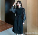 新生活 秋ワンピース ニット ベルト付き シャツ風 チェック柄 春冬 レディース 長袖 ロング丈 カジュアル レトロ 20代30代40代50代60代