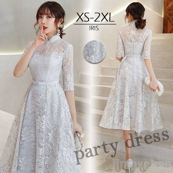 新生活 パーティードレス 結婚式 ドレス お呼ばれ 二次会 花嫁 ワンピース 同窓会 卒業式 披露宴 レース 演奏会 成人式 着痩せ 20代 グレー