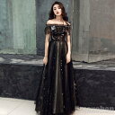 新生活 パーティードレス 黒ロングドレス お呼ばれ ドレス パーティードレス 結婚式 ワンピース 二次会 同窓会 着痩せ 星柄 成人式 演奏会 卒業式 20代 30代 40代 ブラック