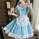 新生活 メイド服 lolita ロリータ ワンピース コスチューム 飾り付き エプロン 髪飾り 腕飾り 文化祭 学園祭 メイドカフェ Lolita 可愛い ブル...