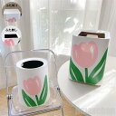 新生活 ゴミ箱 花柄 チューリップ フラワー リビング ごみ入れ プラスチック くずかご 屑籠 屑篭 ごみ箱こ ゴミ袋 隠せる 見えない ラウンド スクエア キ...