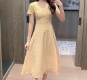 新生活 ワンピース チェック柄 Vネック 春夏 レディース 半袖 膝丈 ロング丈 カジュアル 着回し 森ガール 大人かわいい ギンガム 20代30代40代50代