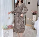 新生活 2色 花柄ワンピース Vネック 春夏秋 レディース 長袖 膝丈 ロング丈 カジュアル 着回し 森ガール 大人かわいい 20代30代40代50代60代