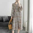 新生活 春夏 ワンピース レディースワンピ シフォンワンピ レディース Vネック ロング丈 花プリント 花柄 長袖 通勤 デート パーティー 二次会 ウエディング 結婚式(4)