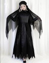 新生活 ハロウィン コスプレ ゾンビ花嫁ドレス 黒 魔女 悪魔 吸血鬼 ヴァンパイア 仮装 変装 女性 大人 長袖マキシ丈ワンピース+ロングベール付き帽子 2点...