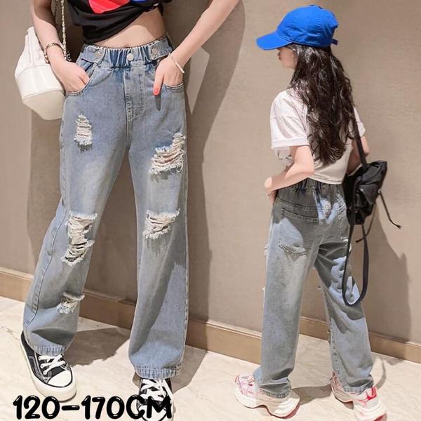 新生活 気楽 キッズ ダメージデニム ダメージジーンズ ダメージパンツ デニム パンツ ダメージ ロングパンツ 韓国 子供服 子ども服 おしゃれ 服 韓国ファッ...