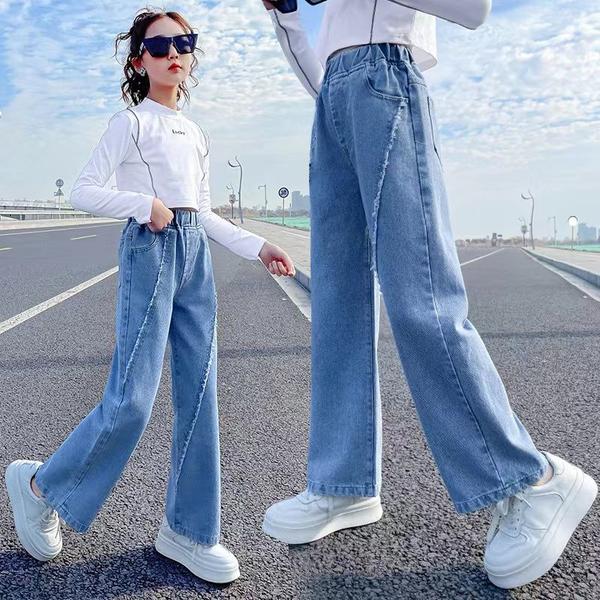 新生活 気楽 ジュニア キッズ 子供服 こども 女の子 ボトムス ズボン デニムパンツ120 130 140 150 160 170 ワイドパンツ ジーンズ ジ...