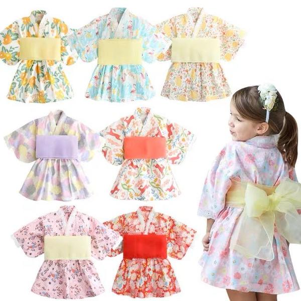 新生活 気楽 韓国 韓国ファッション 浴衣ドレス 95%綿 キッズ浴衣 3点セット セパレート スカート キッズ レトロ キッズ 夏 黄色子供浴衣 こどもゆかた...