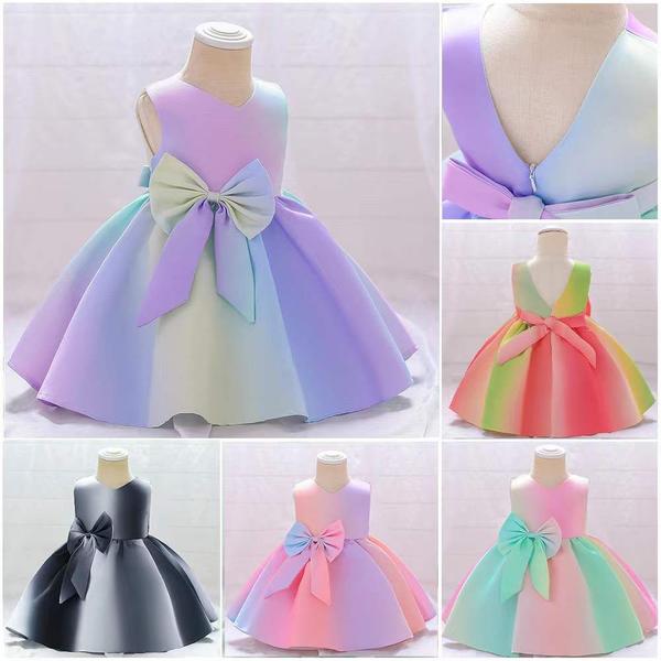 新生活 気楽 子供 女の子 ドレス 虹色 ワンピース 発表会 ベビー 子ども リボンドレス キッズ フォーマル 結婚式 演奏会 パーティー フラワーガール 花嫁...