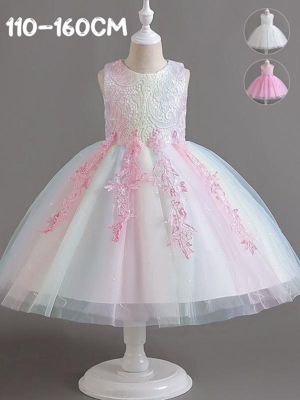 新生活 気楽 虹色 ドレス キッズ 子供ドレス フラワーガール 白 ピンク 110 120 130 140 150 160 ピアノ 発表会 子供 ドレス 女の子...