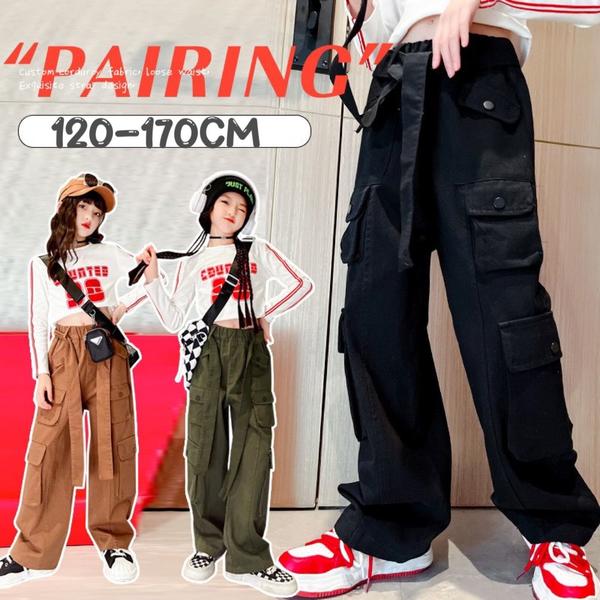 新生活 気楽 キッズダンス パンツ レッスン着 ワイドパンツ ダンス ヒップホップウェア 服 パンツ HIPHOP ダンスパンツ 黒 カーキ ブラウン 120 ...