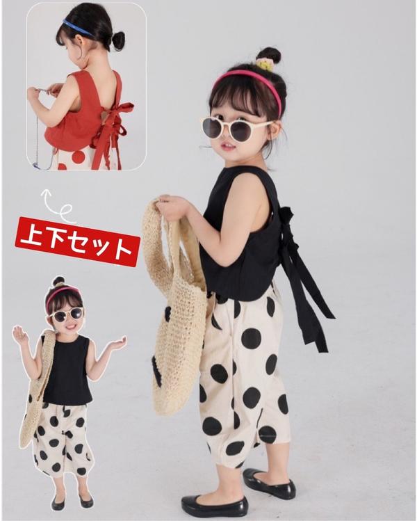 新生活 気楽 韓国ファッション 韓国 キッズ 夏服 夏 用 可愛い かわいい おしゃれ 子供服 セットアップ 女の子 上下セット 2点セット トップス 袖なし ...