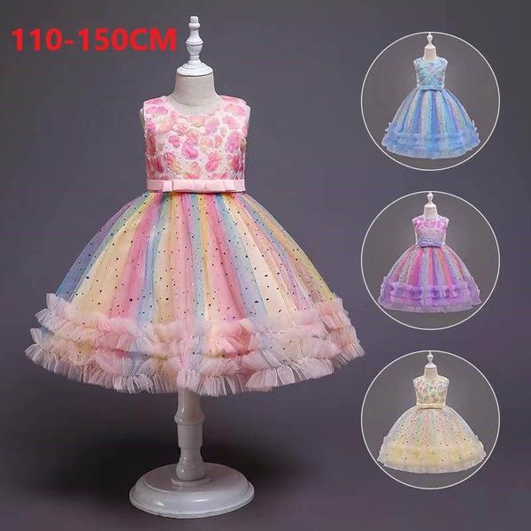 新生活 気楽 100 110 120 130 140 150 虹色 レインボー キラキラ ミニドレス 子供ドレス フォーマル ワンピース キッズ服 子供服 女の...