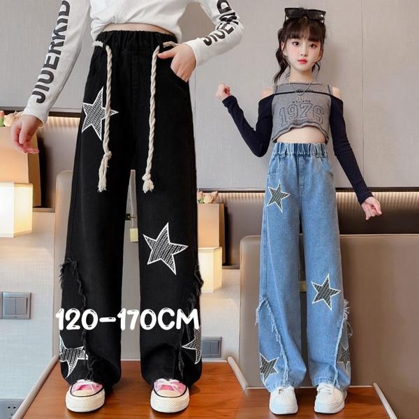 新生活 気楽 デニムパンツ 女子 中学生 女の子 かわいい 子供 子ども服 子供服 ウエストゴム 紐 黒 120 130 140 150 160 170 デニム...