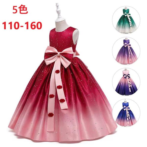 新生活 気楽 グラデーション ドレス 子供ドレス ロングワンピース 暖色系 高級dress ピアノ発表会 子供ドレス 誕生日 パーティー ロングドレス 110-...
