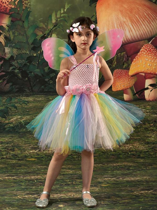 新生活 気楽 ハロウィン 衣装 子供 妖精 女の子 魔女 コスプレ 仮装 ワンピース 子供服 子ども服 花冠 棒 つばさ イベント パーティー キッズ 子どもド...