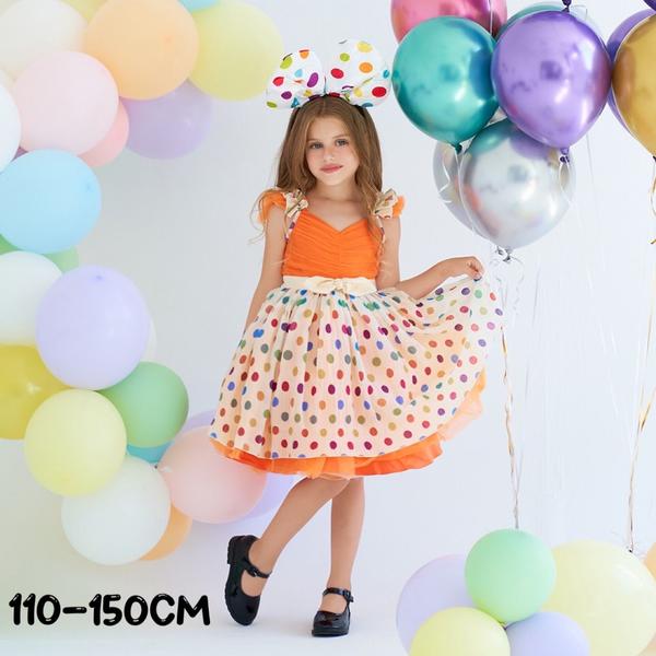 新生活 気楽 100 110 120 130 140 150 ドットワンピース オレンジ コスチューム ドット 水玉 こどもドレス 結婚式 発表会 七五三 子供...