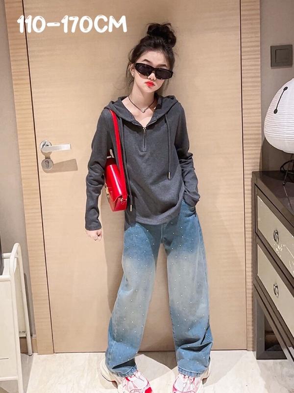 新生活 気楽 デニムパンツ キッズ 女の子 子供服 子供 子ども服 デニムジーパン 長ズボン 秋 春 ビジュー クラッシュデニム 110 120 130 140...