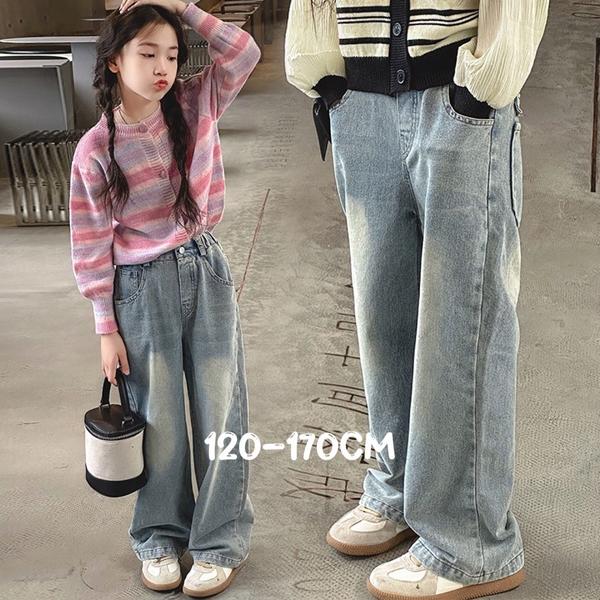新生活 気楽 デニムワイドパンツ キッズ デニムパンツ ストレート ワイド 女の子 ジーンズ 120 130 140 150 160 170 ズボン ジーパン ...