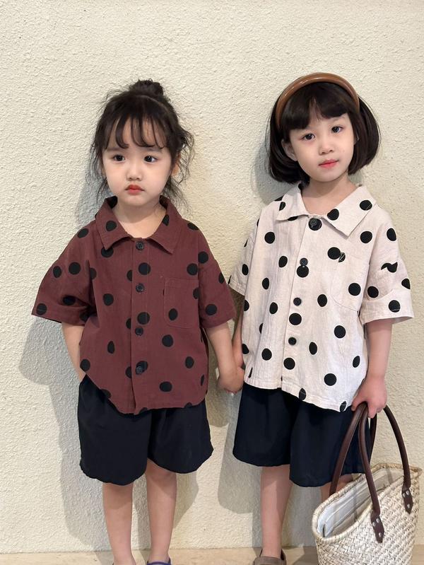 新生活 気楽 韓国こども服 キッズ 上下セット 2点セット パンツセット ドット ブラウス ドット柄 80cm 90cm 100cm 110cm 120cm 1...