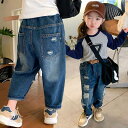 新生活 気楽 韓国こども服 デニムパンツ キッズ 女の子ジーンズ デニム キッズ用 こども服 ダメージジーンズ ダメージデニム キッズ 子供服 ロングパンツ 女...
