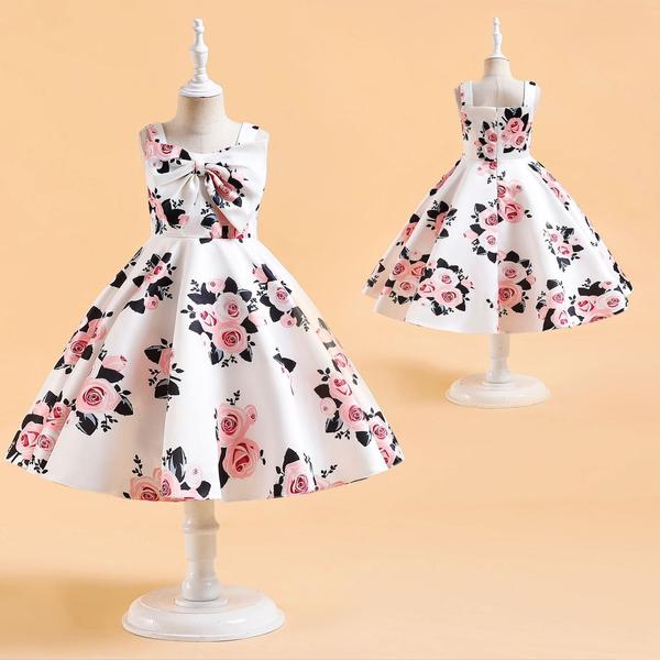 新生活 気楽 ドレス 子供 フォーマルドレス 子供服 ワンピース 花柄 ローズ柄 発表会 衣装 誕生日 プレゼント ピアノ バイオリン発表会 結婚式 リボン ノ...