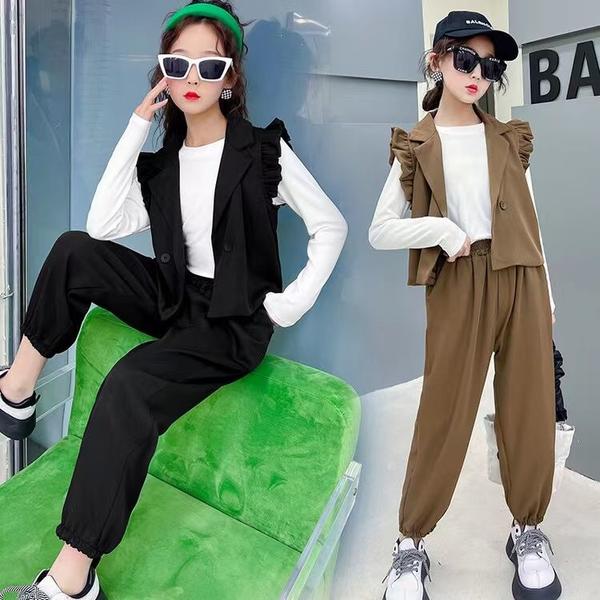 新生活 気楽 120-170 3点セット スーツセット カジュアルパンツセット ブラウス ホワイト ブラウン 黒