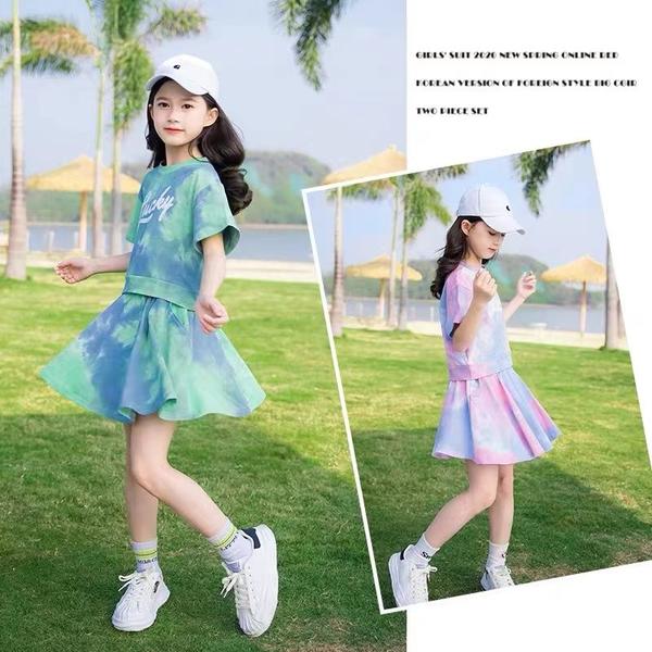 新生活 気楽 子ども服 セットアップ ジム ジャージ スウェット キッズ 夏tシャツ スカート キュロット 女の子 半袖 上下セット タイダイ 運動会 ダンス ...