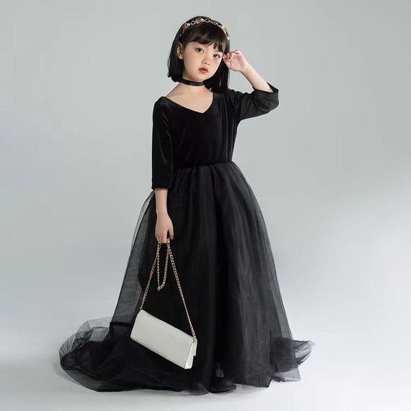 新生活 気楽 長袖ドレス 110 120 130 140 150 黒 長袖ワンピース ふわふわチュール子供服 黒レース ワンピース 女の子 キッズ 入学式 入園...