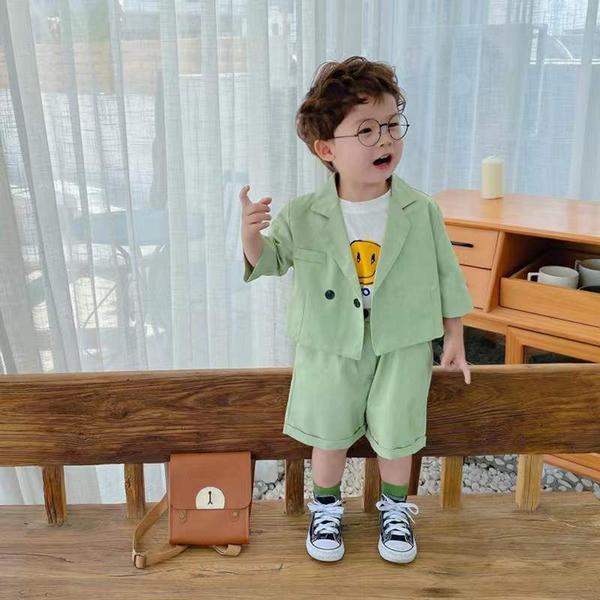 新生活 気楽 子供服 男の子スーツ 夏 演奏会スーツ 子供スーツ スーツ 面接 お受験 おしゃれ 子供 90-130cm 2点セット ジャケット ショートパンツ...