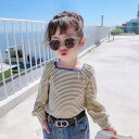 新生活 気楽 韓国子供服 子供服 女の子 パフ袖ボーダースクエアネック パイピング トップス 90 100 110 120 130 ブラウス